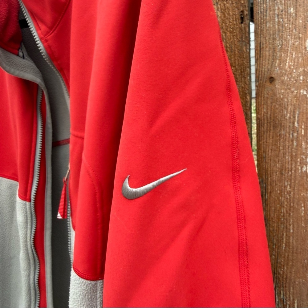 NIKE FIT Men’s Red Gray Fleece Full Zip Thermal Jacket Pockets Size Large - Picture 7 of 11